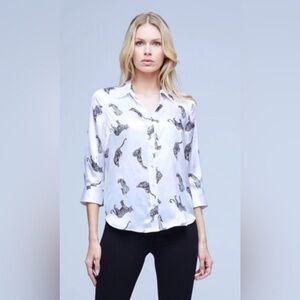 L'Agence Dani Silk Charmeuse Leopard Blouse Printed Shirt Black White sz S $380